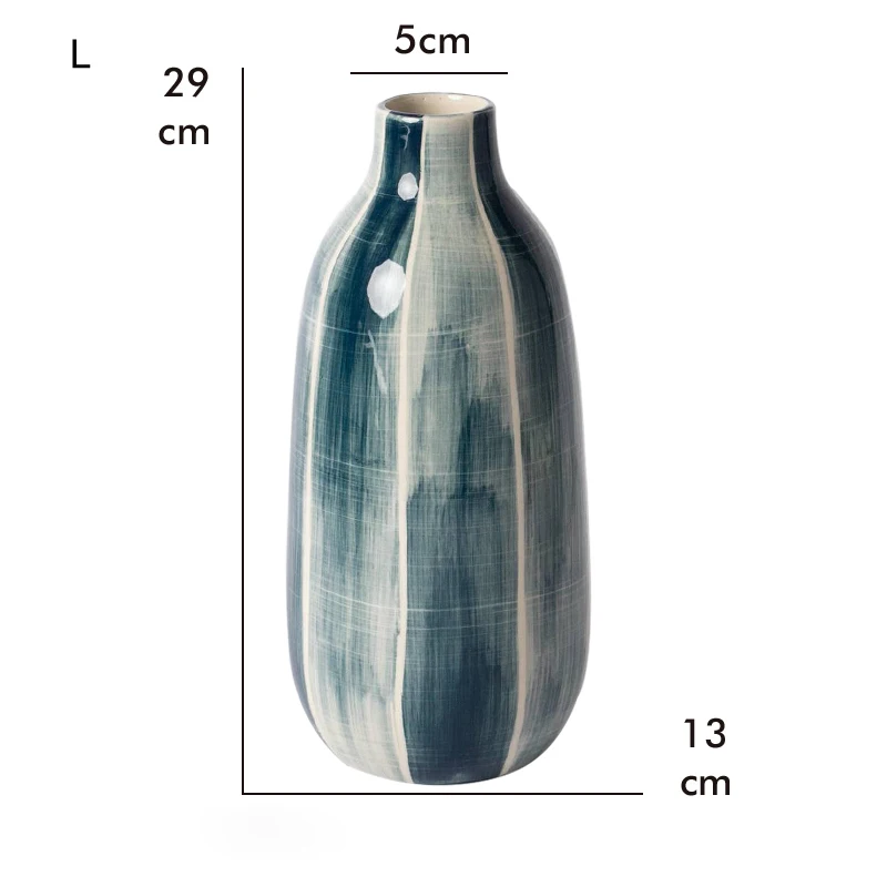 Европейский 1 шт. Блюз керамическая ваза минималистичный гидропонный контейнер для сушеных цветов Высокое качество ручной работы цветочные вазы для дома свадьбы деко - Цвет: L 29X13X5CM