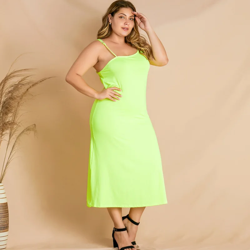 

Plus Size Large Big Oversized Dress Women Off Shoulder Loose Spaghetti Strap Maxi Long Green Party Dresses 2019 Summer Clothing