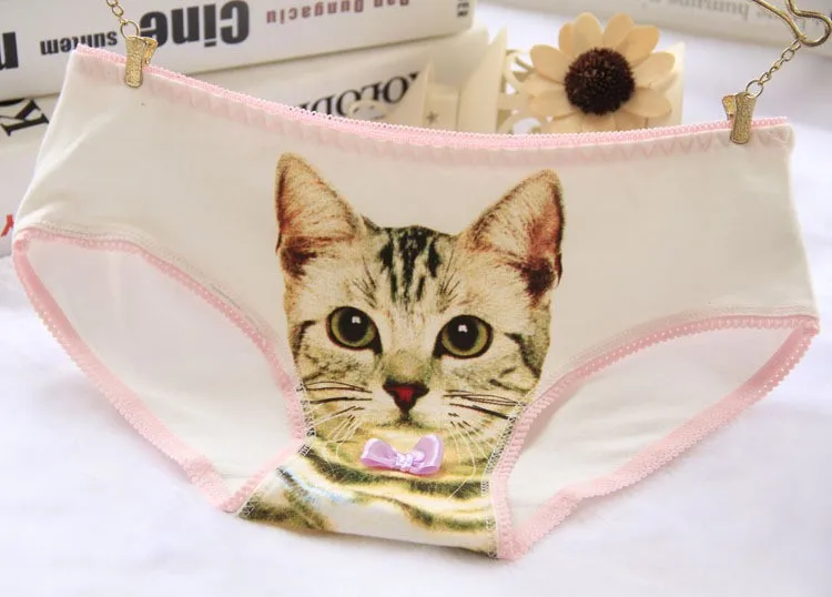 Women Cotton Breathable Cute Cat Panties Plus Size Crotchless Briefs  for Girls Sexy Lingerie Intimates Underwear Panty (10)