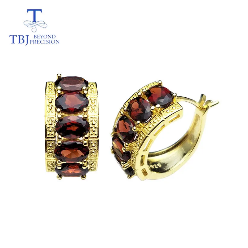 

TBJ,Clasp earring with natural red garnet earring 925 sterling silver fine jewelry elegant design for women best Valentine gift