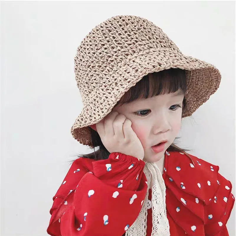 

Long Lace Boys Girls Straw Hats Summer Sun Hats for Child Children Beach Hats 100% Handmade Kids Sunscreen Cap for 3-8Yrs Kids