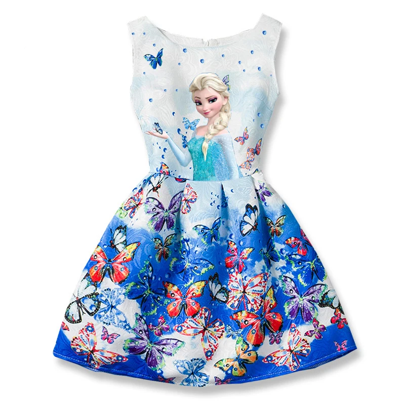 2017 Summer Girls Dresses Elsa Dress Anna Princess Party Dress For Girls Vestidos Teenagers Butterfly Print Baby Girl Clothes