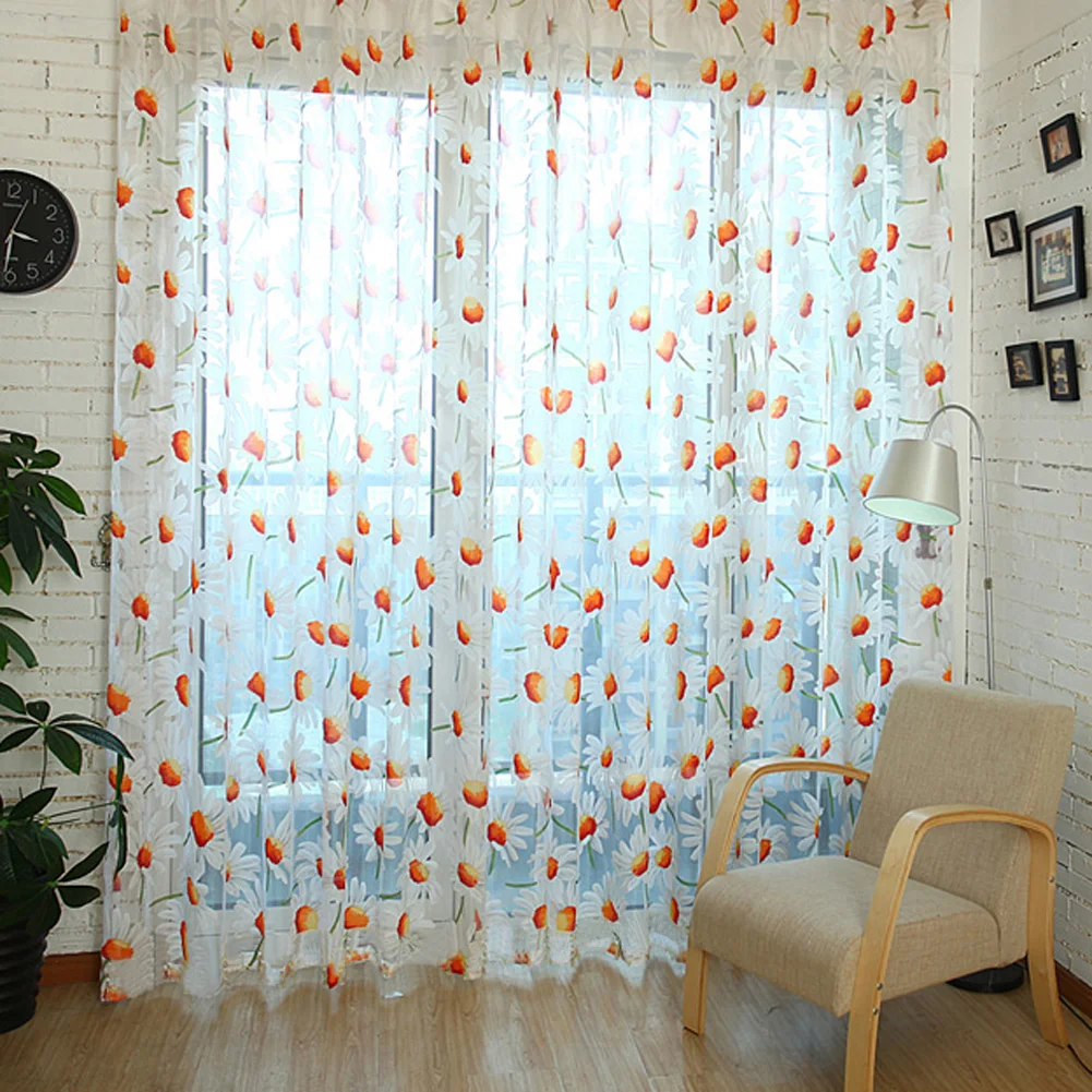 

Flora Curtain for Living Room Window Screening Balcony Yellow Daisy Window Screening Burnt-out Yarn Bedroom Curtain