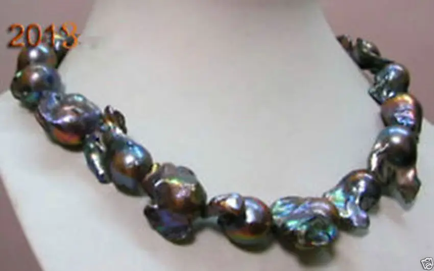 

0001498 huge south sea baroque black pearl necklace 18" 14KGP