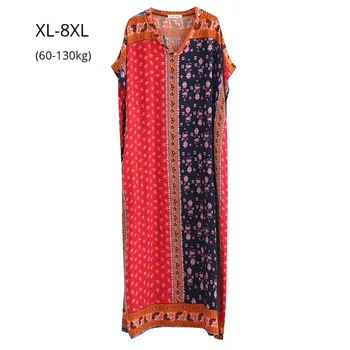 

Plus Size 10XL 9XL 8XL Women Summer Dress Femme Robe Bohe Style Elegant Print Cotton Blend Casual Tops Ladies Long Beach Dresses