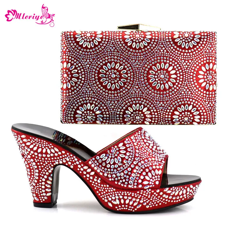 

New Arrival Matching Shoes and Bag Set In Heels Nigerian Women Wedding Shoes and Bag Set Decorated with Appliques Slip on Shoes