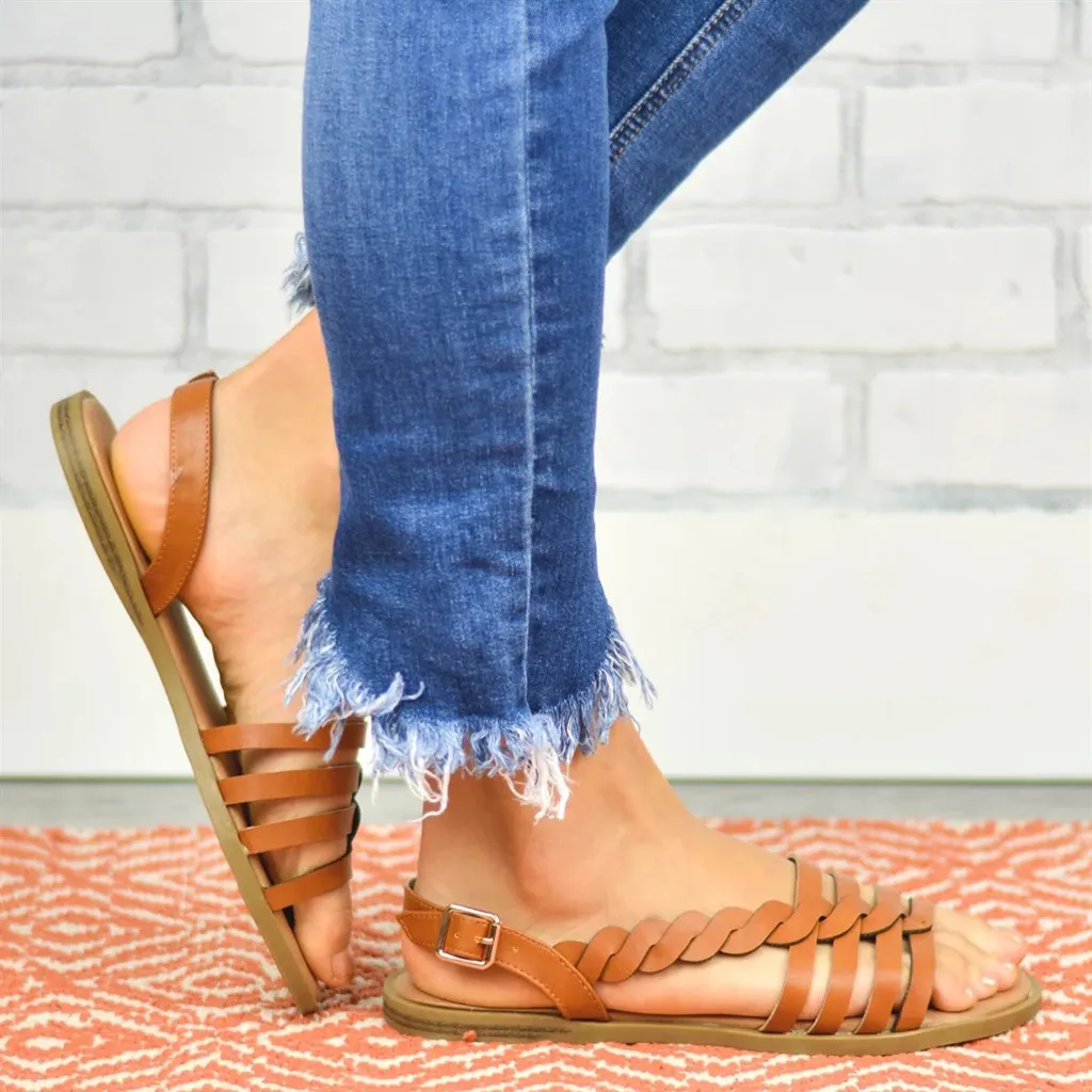 Женские сандалии на плоской подошве; плетеные сандалии с пряжкой на лодыжке; обувь в римском стиле; женские сандалии; модная летняя женская обувь с открытым носком