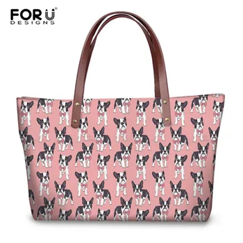 

FORUDESIGNS Cute Women Pink Handbags Animal Classy Boston Terrier Print Ladies Travel Shoulder Bags College Large Capacity Bags