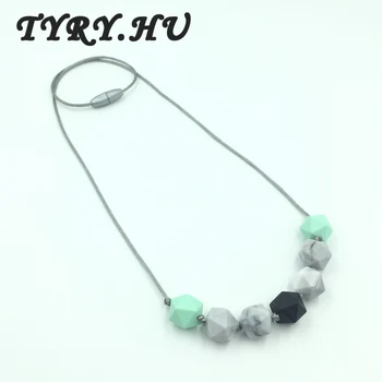 

2017 Newborn Teether Toys Silicone Teething Necklace BPA Free Baby Mom Jewelry DIY Icosahedron Beads Chewable Fashion Nurse Gift