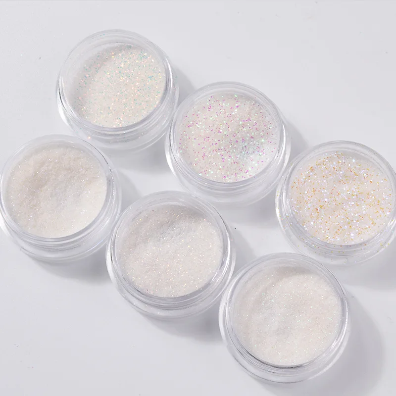 6 unids/set brillo de uñas holográfica blanco mezcla láser Aurora lentejuelas polvo de uñas DIY decoración de uñas