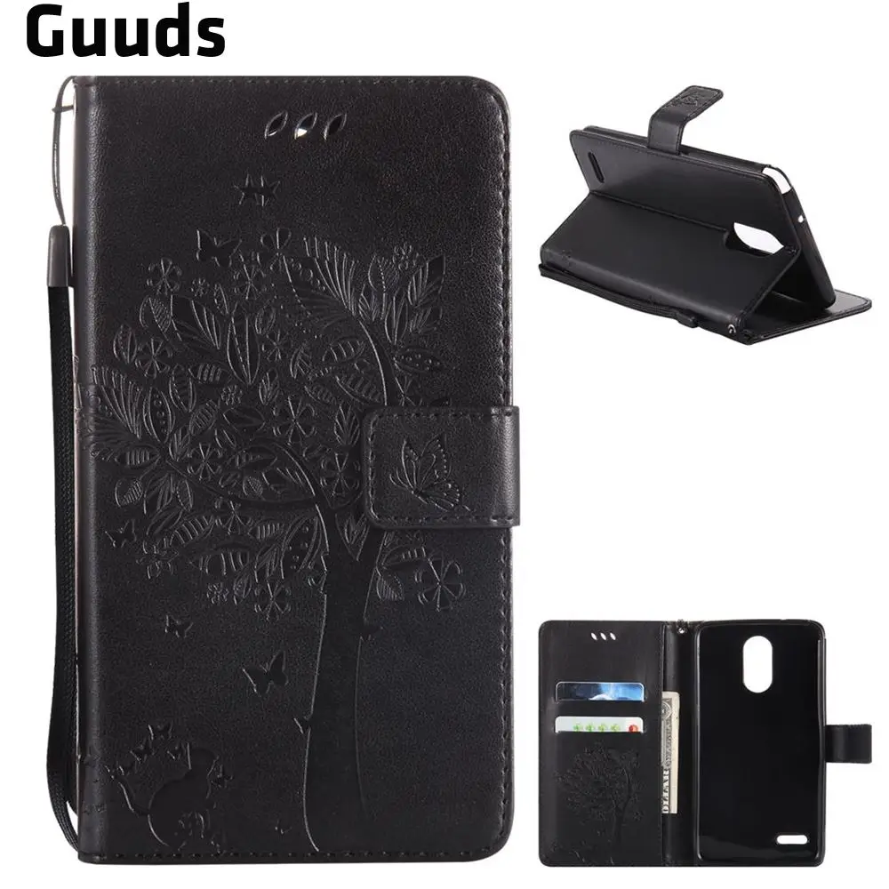Embossing Butterfly Tree Leather Wallet Case for LG Stylo 3 Plus / Stylus 3 Plus - Black