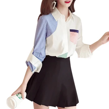 

Women Loose Long-sleeved Turn Down Collar White Female Stylish Pattern Chic Fashion 2019 Casual Autumn Designed Shirt Summer