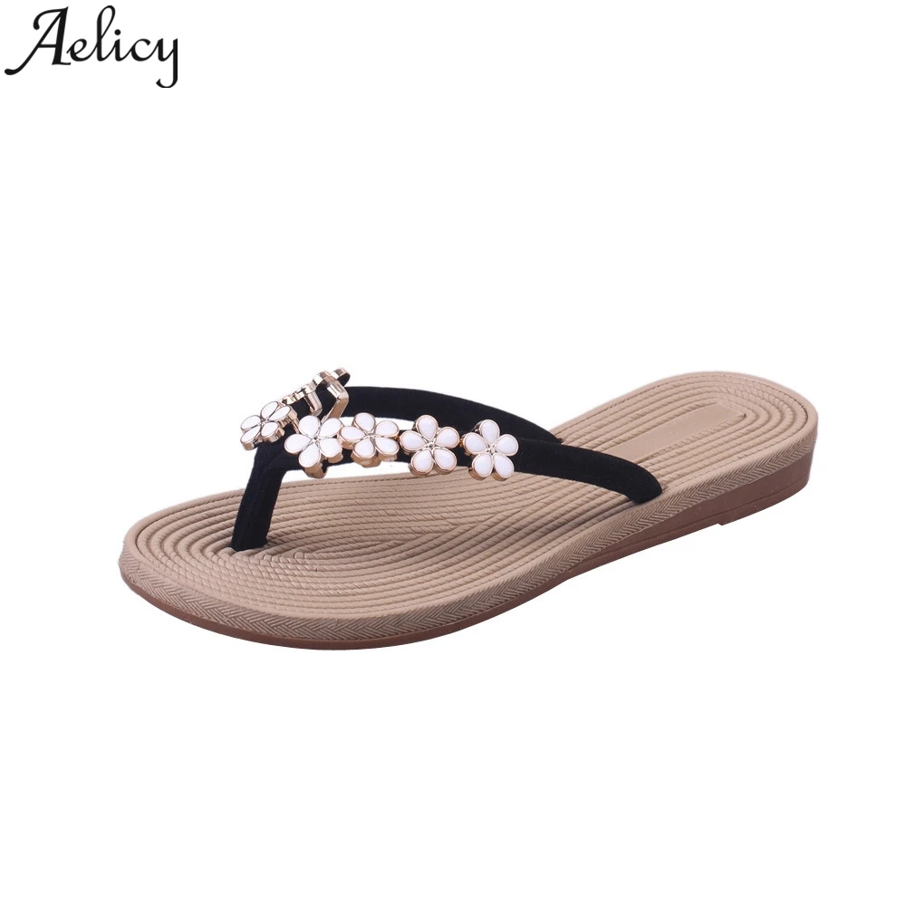 

JAYCOSIN 2019 Women Fashion Solid Color Flower Flip Flops Sandals Slipper Beach Shoes Flip Summer Sandals Women Casual Shoes