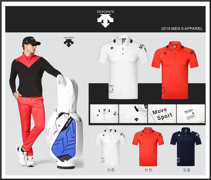 

QMen Sportswear Short sleeve DESCENTE Golf T-shirt 3colors Golf clothes S-XXL in choice Leisure Golf shirt Free shipping