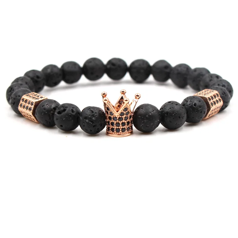 Hot Fashion Gold King Crown Charm Bracelet for Men Women Cylinder 8mm