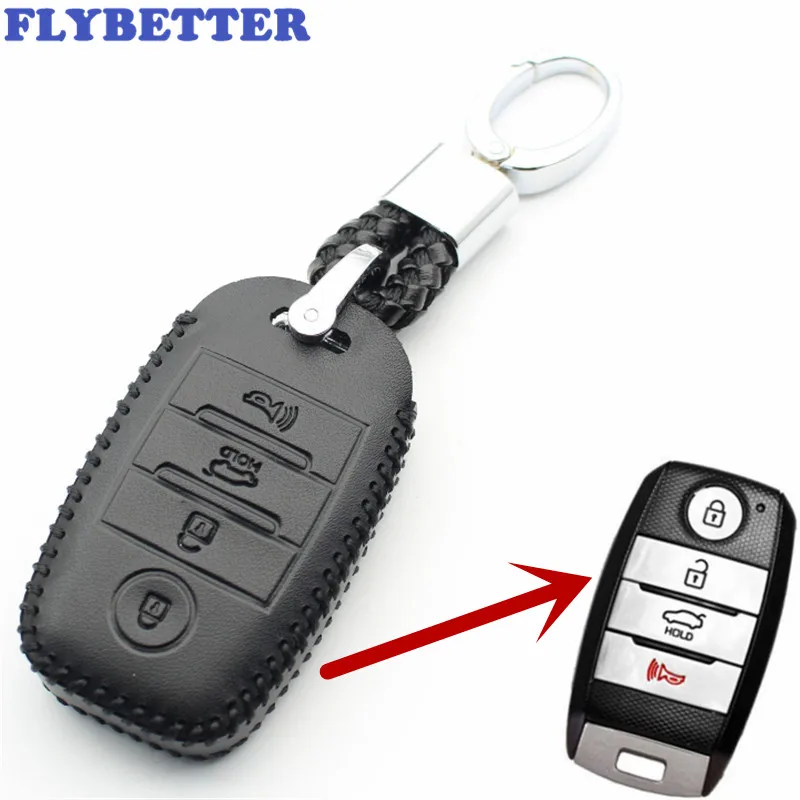 

FLYBETTER Genuine Leather KeyChain 4Button Keyless Entry Smart Key Case Cover For Kia Sorento/Rio/Rio5/Optima Car Styling L211