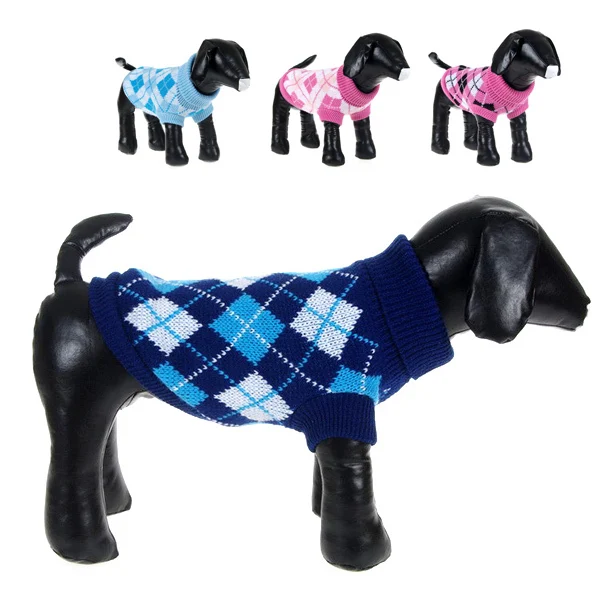 Милая теплая решетка собака мелких пород трикотаж открытый Кот пальто Топ свитер 4 цвета
