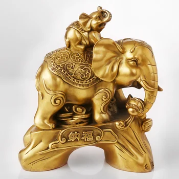 

large # Office home # efficacious Thailand India divine Elephant Talisman Money Drawing Bless safely Elephant Brass statue