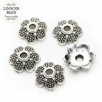 

100pcs/pack 7mm Antique Silver Color Hole Size 1.5mm Alloy Receptacle Flower Pattern Hat Bead Caps End Caps DIY Jewelry Pattern