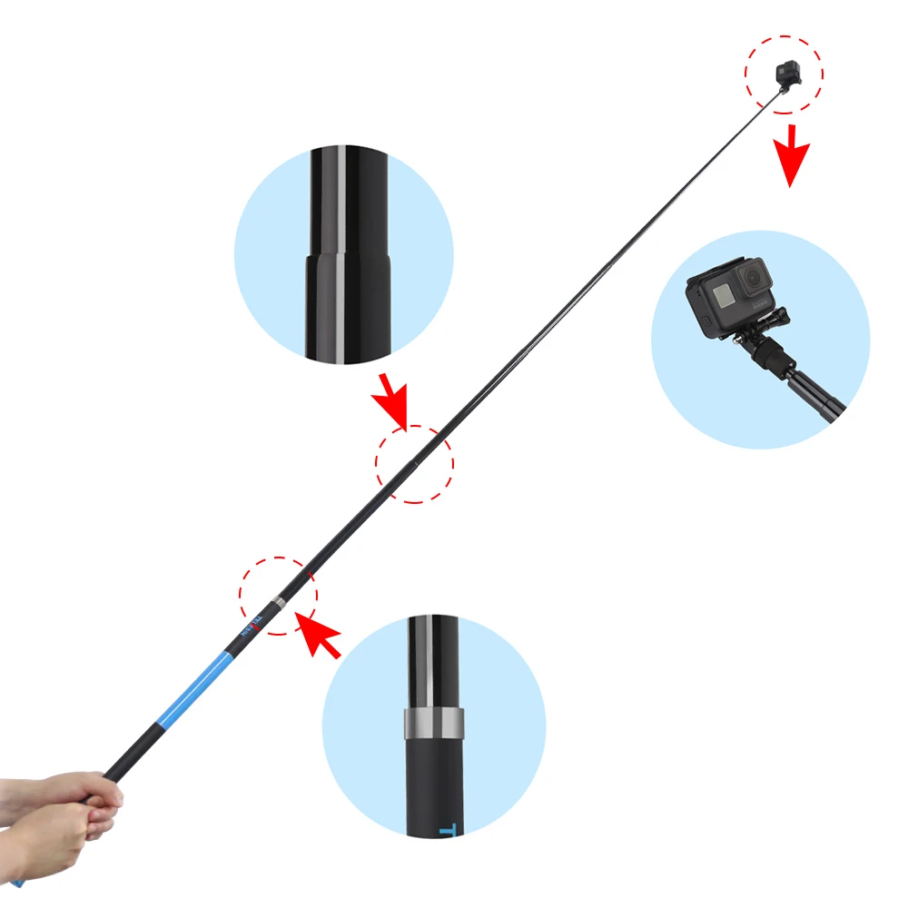 TELESIN 10" длинная ручная селфи палка из углеродного волокна выдвижной полюсный монопод для GoPro Hero 6 5 4 3 Xiaomi YI SJCAM Eken SOOCOO