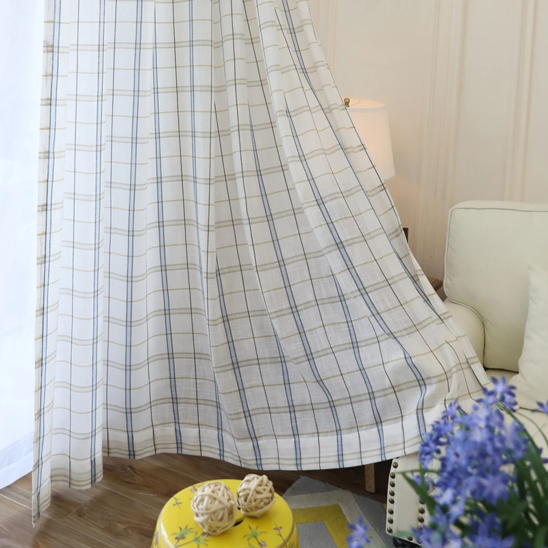 

Single Panels Blue Jacquard Curtains For Living Room Rustic Home Decor Flower Cotton Curtains Pattern Drapes