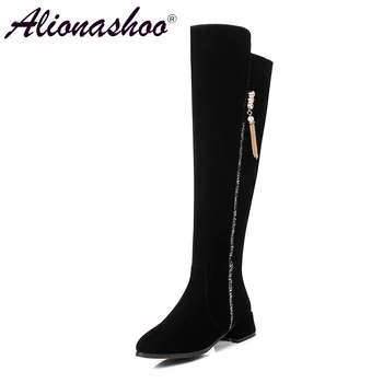 

Alionashoo Plus Size 34-43 Knee high boots women high quality Faux suede boots high heels women's winter boots fashion footwear