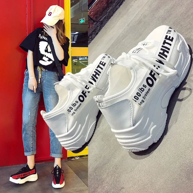 

Vulcanize Female 2019 Women Shoes Autumn Sneakers Women Fashion mesh breathable mixed color sport Sneakers cross-tied platform