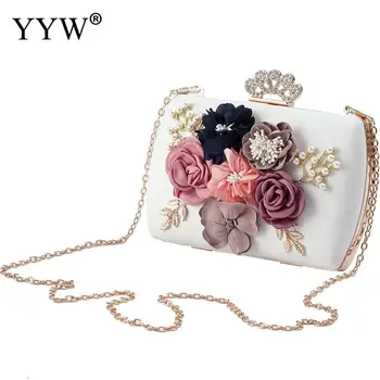 

YYW 2018 Fashion Flower Clutch Bag Exquisite Mini Handbag Lady Diamonds Rhinestone Clutches With Chain Party Evening Bags Purse