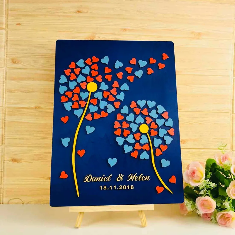 3D Tree Custom Wedding Guest Book Frame with Name & Date Love Signature Book Rustic Alternative DandelionGuest Book Wedding Ideas Decor (2)