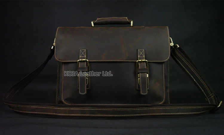 Vintage Crazy Horse Leather Men's Briefcase Laptop Bag Business Bag Genuine Leather Briefcase Men Shoulder Bag Crossbody bag