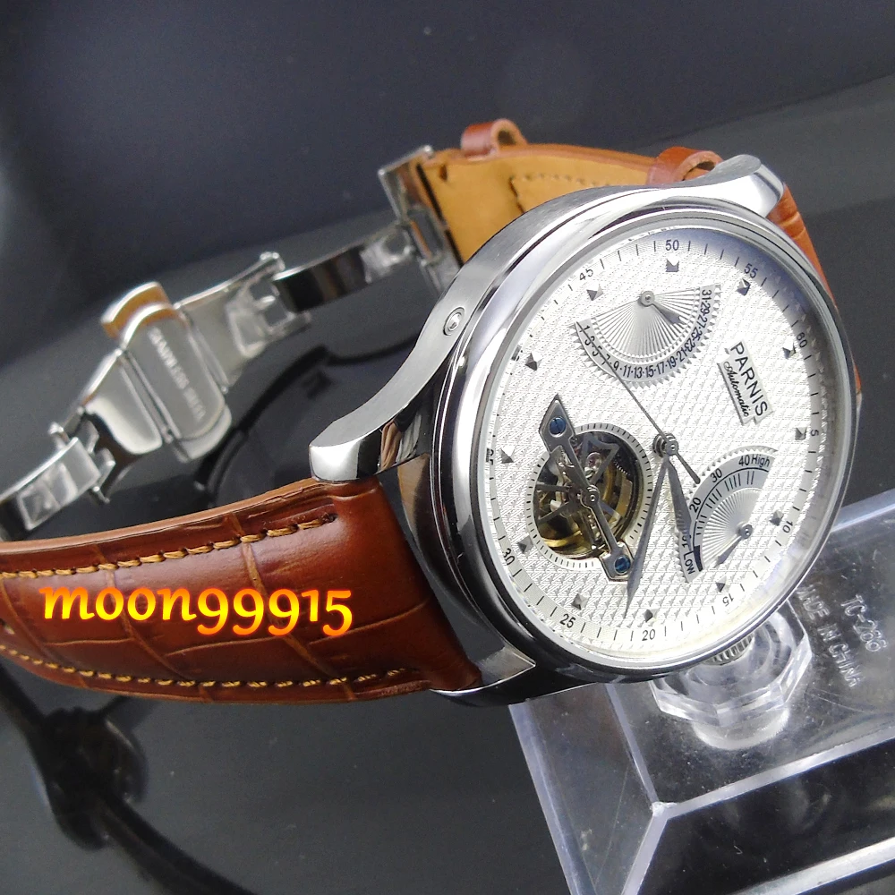 Parnis 43mm Luxury White dial Power Reserve Mens Watch p022