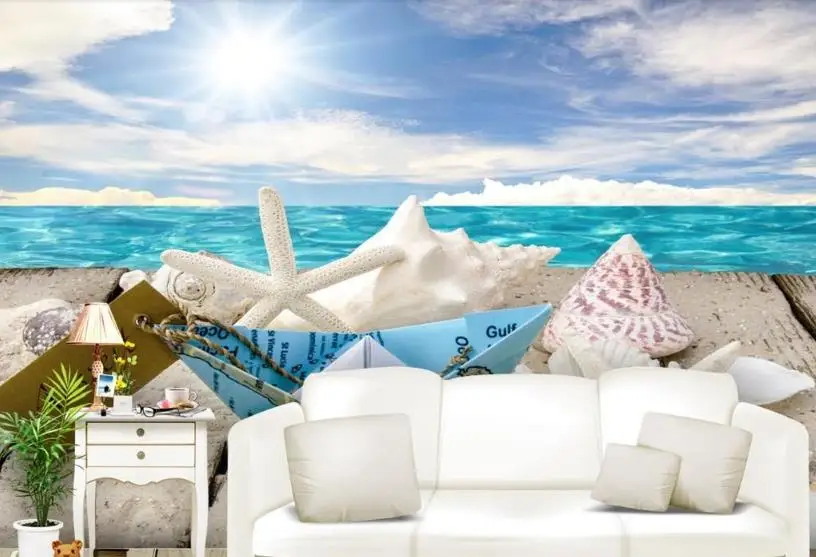 Пользовательские обои для детской комнаты пляжные оболочек лодки обои для стен 3 d гостиная украшения фон стены