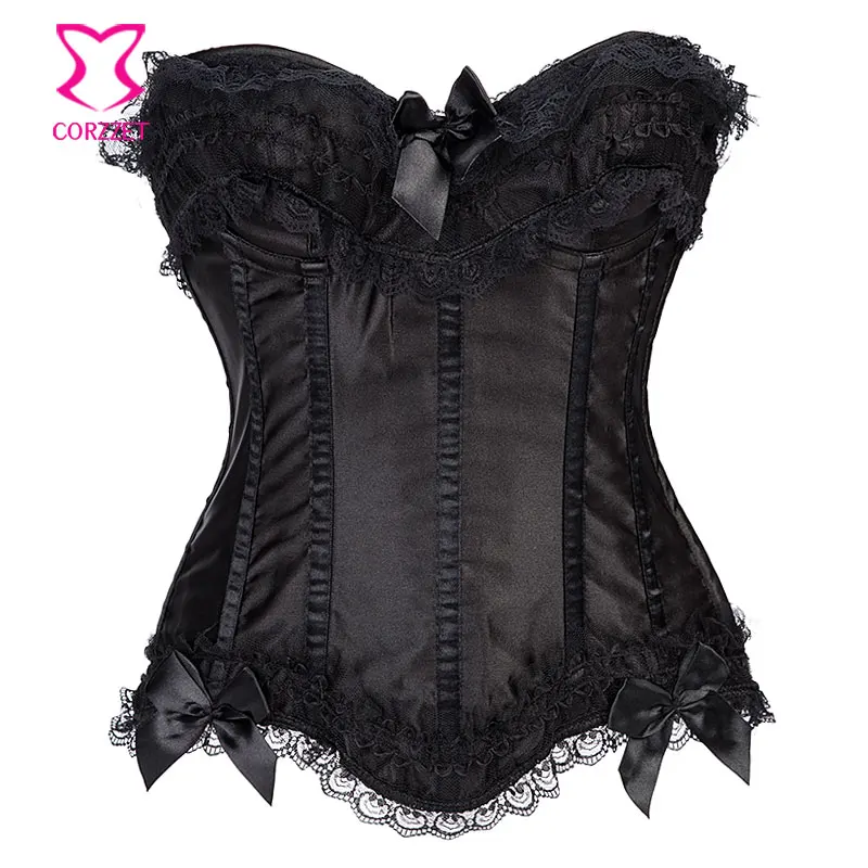 Victorian Gothic Corset Satin Black Push Up Bustier Gothique Sexy Corsets and Bustiers Burlesque Corselete feminino Espartilhos Victorian Gothic Corset Satin Black Push Up Bustier Gothique Sexy Corsets and Bustiers Burlesque Corselete feminino Espartilhos