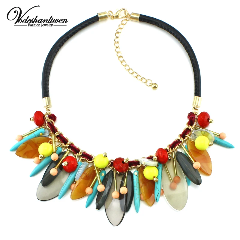 

Vodeshanliwen Acrylic Flower Necklace Luxury Resin Vintage Maxi Bijoux Femme Statement Choker Collar Necklace Jewelry wholesale