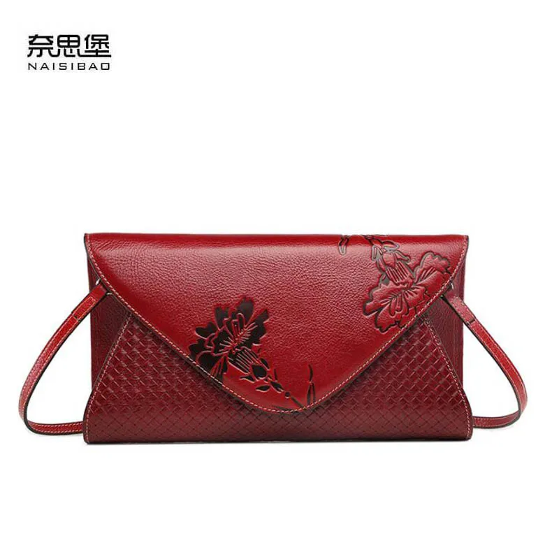 

2019 New Cowhide women Genuine Leather bag Embossed fashion Weave texture luxury handbags designer women shoulder Envelope bag