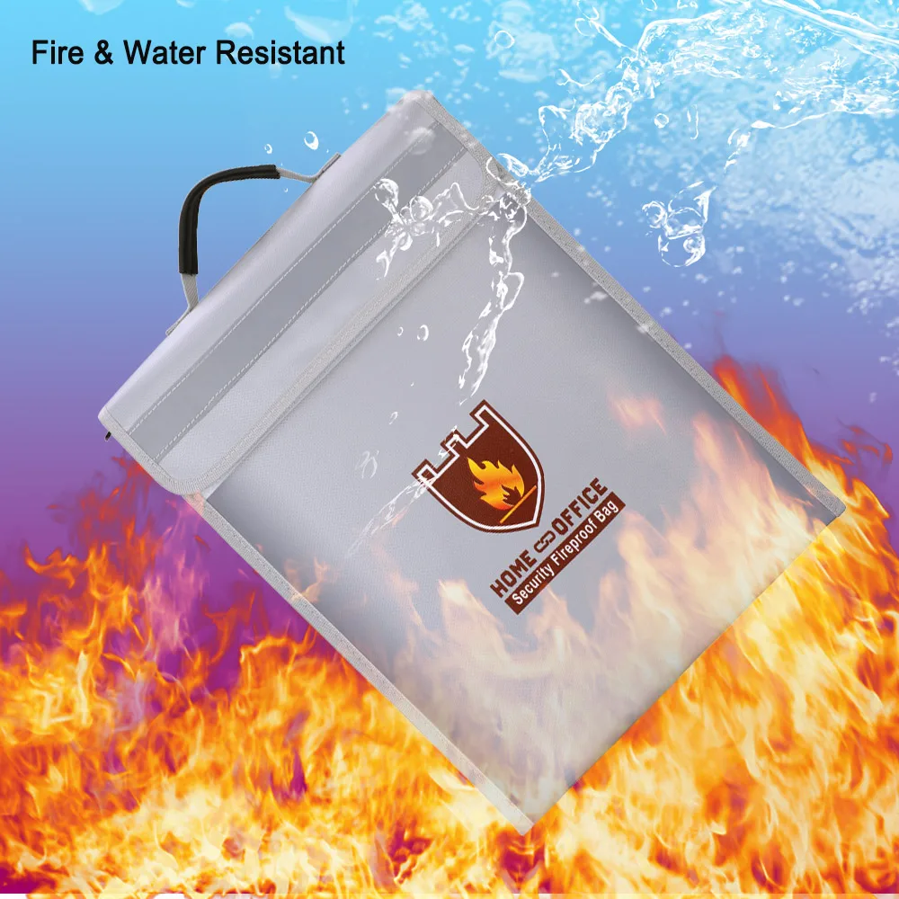 

Fireproof Documents Bag 15*11*2.56in Non-Itchy Silicone Coated Silver Fire Water Resistant Safe Case with Handle