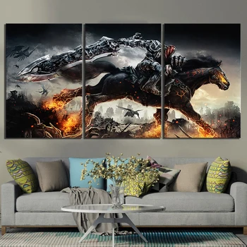 

3 Piece Fantasy Art HD Picture Darksiders 2 Video Game Poster Paintings Death Knight Darksiders Picture Artwork Wall Paintings