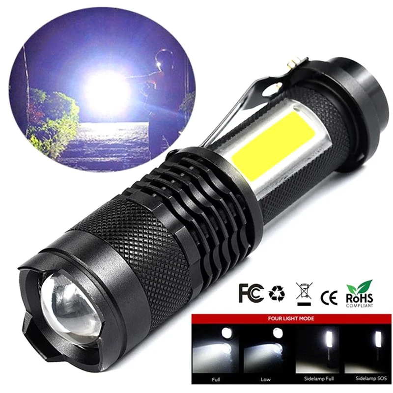 

Mini Zoommable 260LM COB LED Flashlight 4 Modes Pocket Torch Super Bright Lantern ASD88