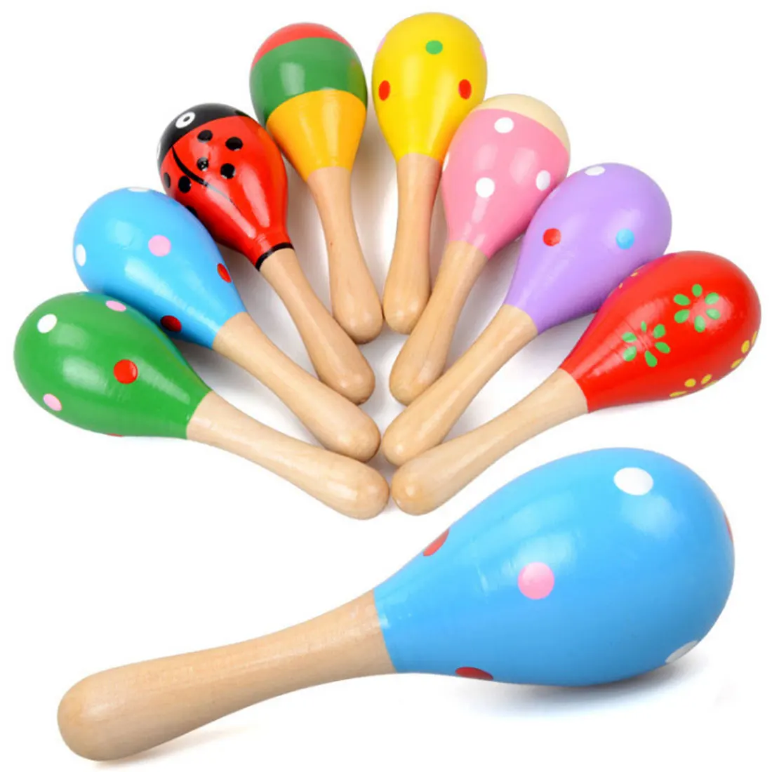 

Percussion Musical Instrument Rattle Sand Hammer Infant Baby Kid Wooden Ball Toy noise