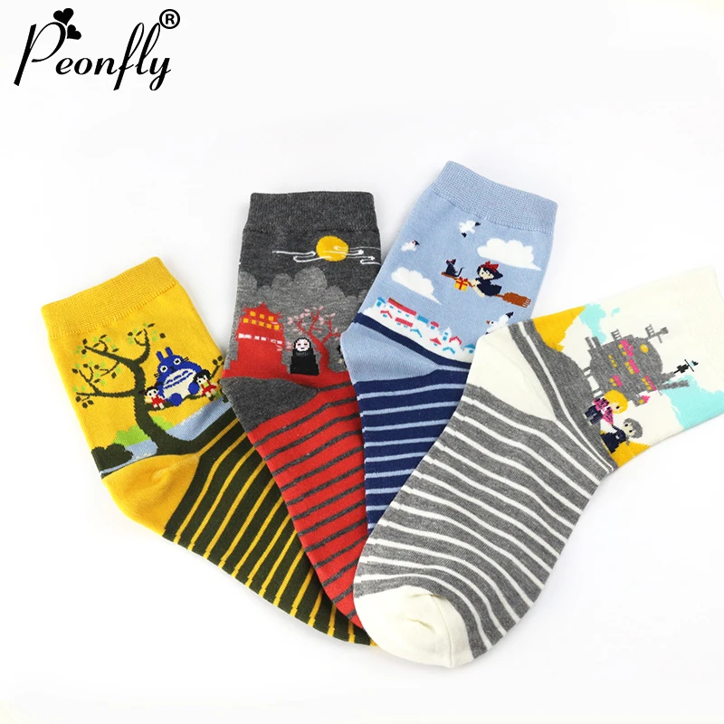 PEONFLY новые полосатые Мультяшные сказочные анимационные носки Totoro sox Осенние