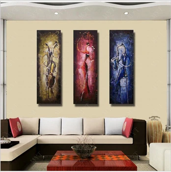 

Wholesale-Free shipping Hand painted wall art Abstrac Home decoration play instruments Oil Painting on canvas 3pcs/set no Framed