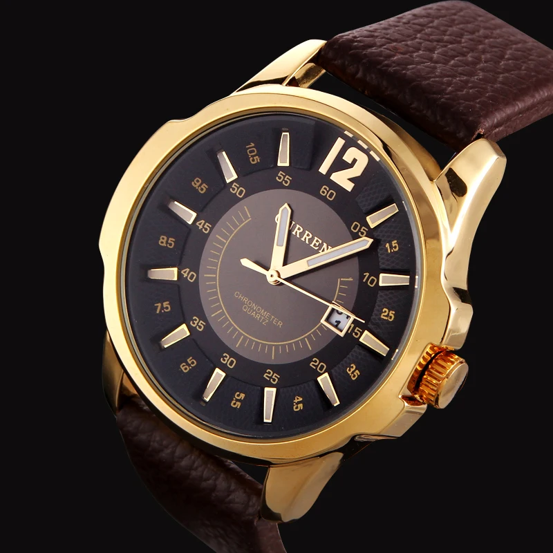 curren tan leather analog watch