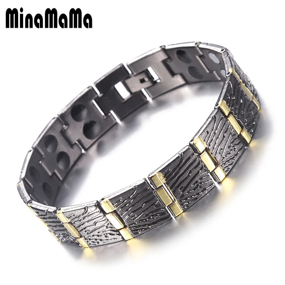 

New Wood Pattern Design Punk Unisex Gift Jewelry Energy Germanium Magnetic Health Copper Link Chain Bracelet For Men Women