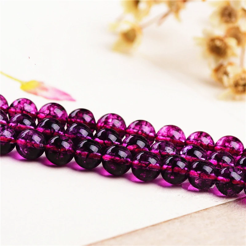 RONGQING 1Pack Natural Stones Purple Frizzling Crystal Beads 4/6/8/10mm