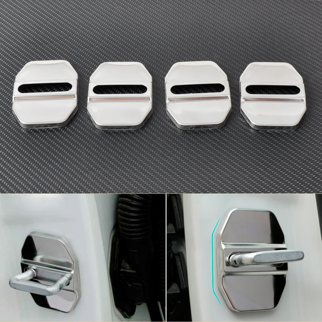 4pcs Stainless Steel Door Strikers Lock Buckle Cap Protective Cover For Nissan