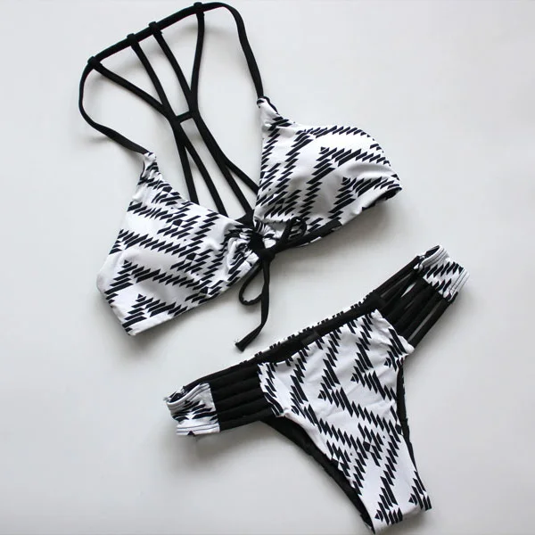 make difference Black White Halter Bandage Bikinis 2018 Women's Padded