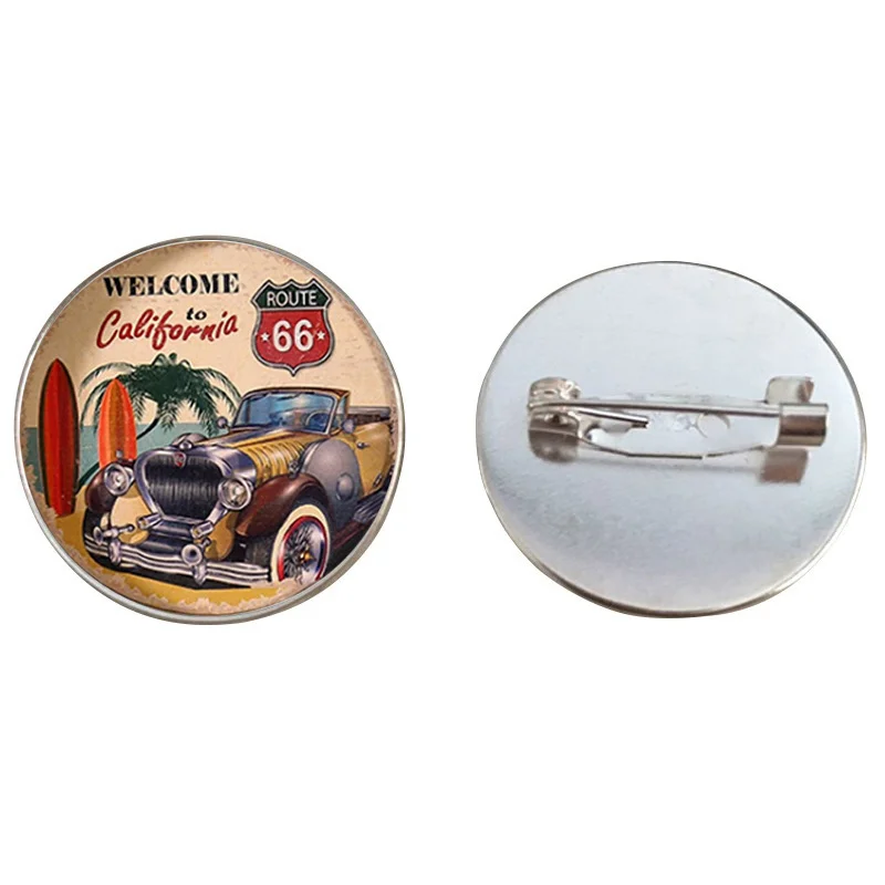 SUTEYI Fashion Handmade Brooches Glass Cabochon Pins Signs USA ROUTE 66 Restaurant Coffee Art Pattern Brooch For Men Jewelry | Украшения и