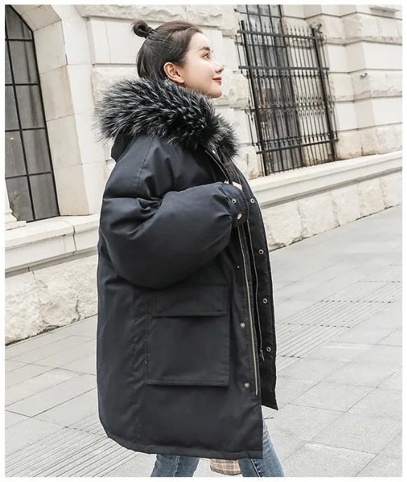 Fashion Thicken Women's Winter Long Coat With Fur Hooded Big Pockets Women Overcoat Oversize Warm Womens Parkas YT50147