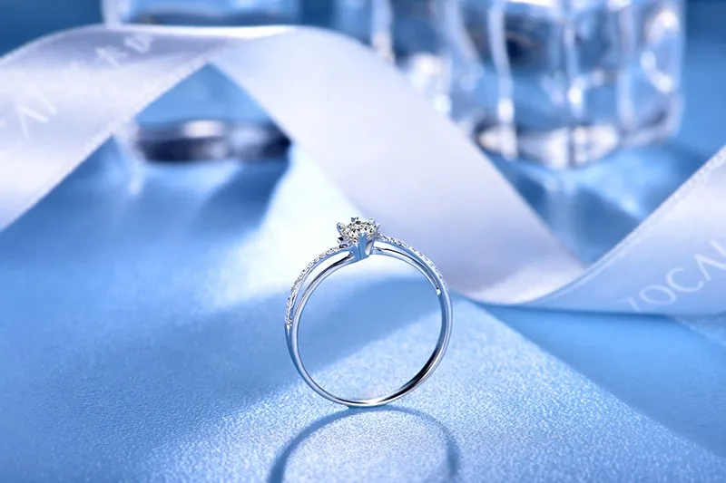 ZOCAI 0.15ct свадебное кольцо сертифицированные, подлинные реальные Алмазные обручальные кольца 18 K из белого золота с бриллиантами кольцо W00121