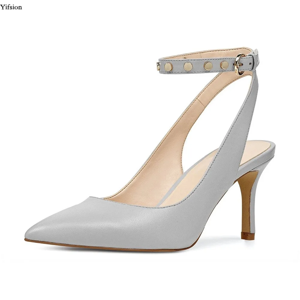 

Yifsion New Women Low Heel Slingback Pumps with Ankle Strap Pointed Toe Dressy Studded Shoes Party Shoes Women Plus US Size 4-15